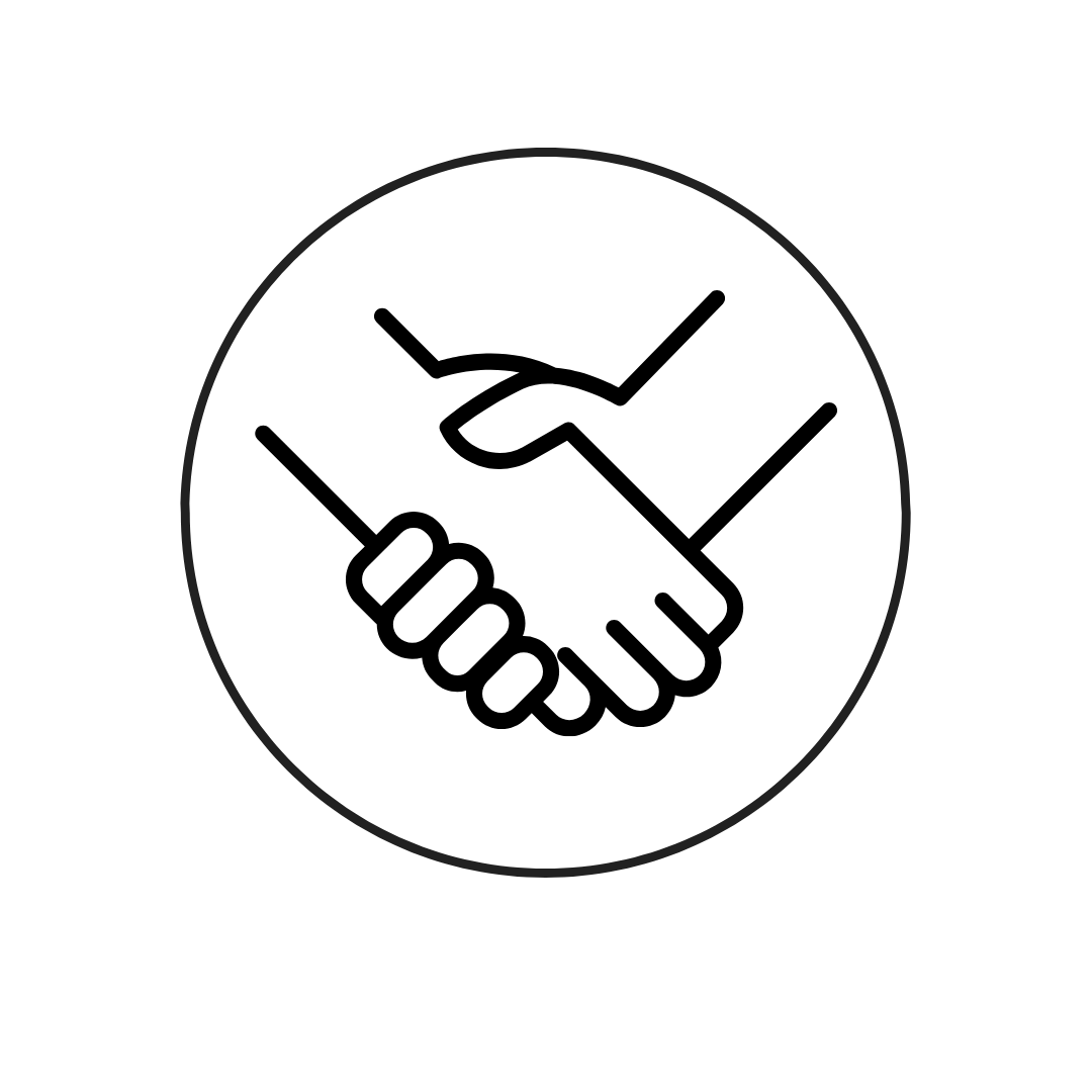 Icon of two hands shaking inside a circle on a white background