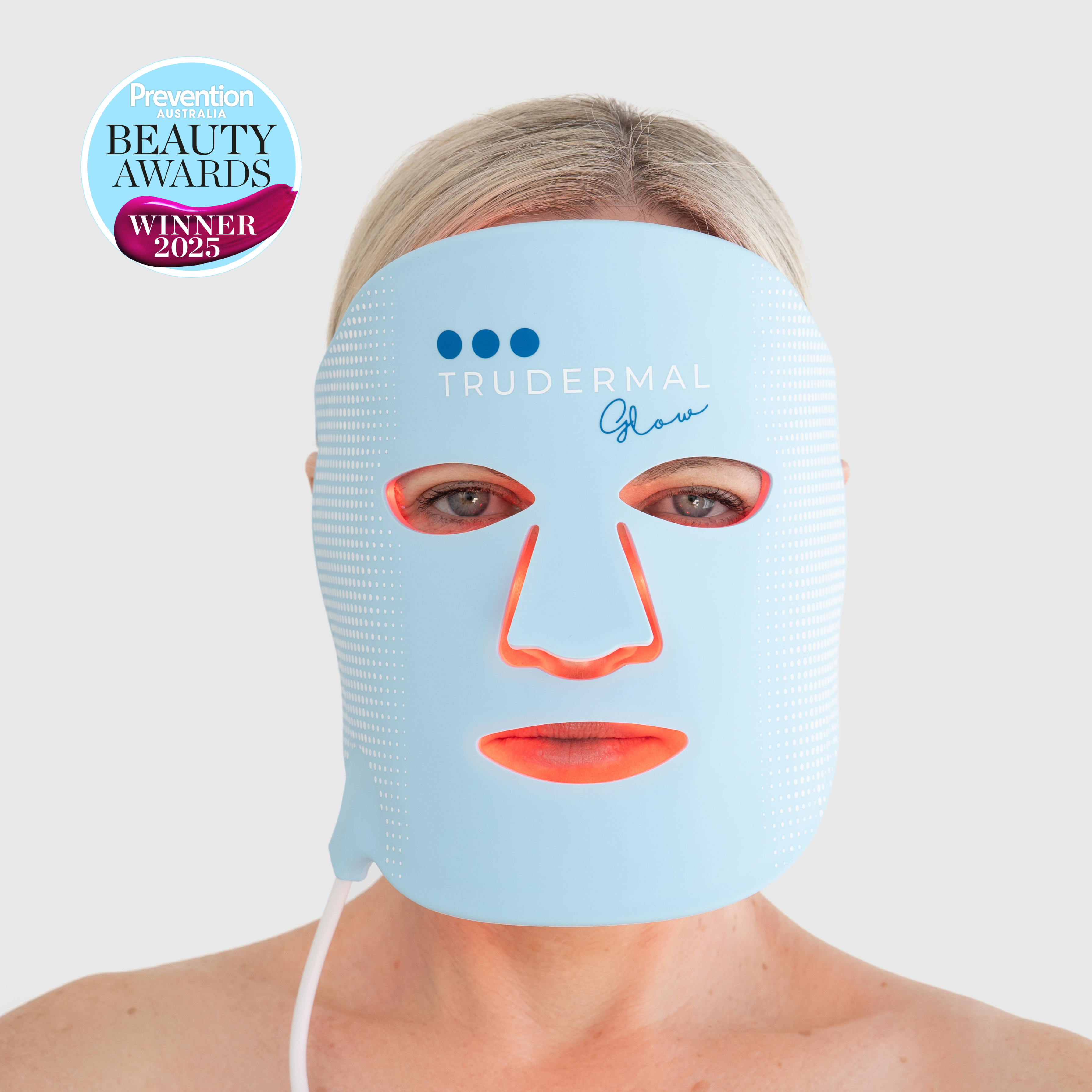 Trudermal glow led light therapy mask with anti aging features. 
