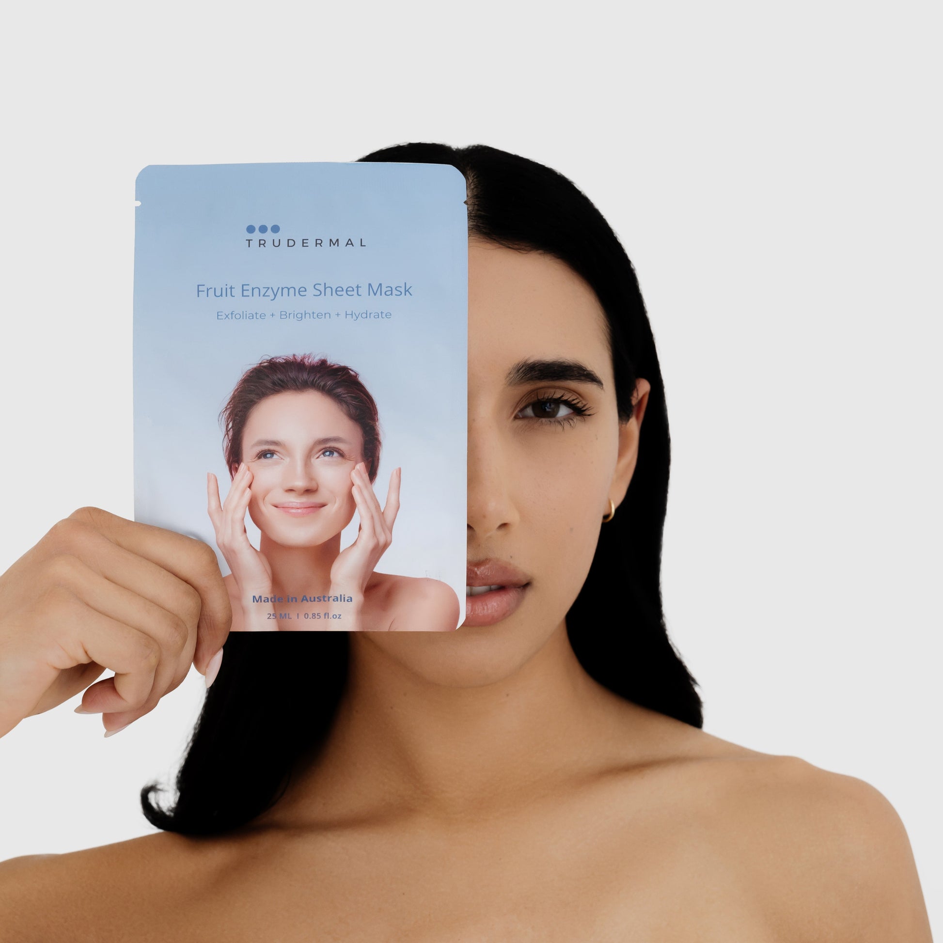 Trudermal Fruit Enzyme Sheet Mask designed to gently exfoliate, brighten skin and boost hydration for a healthy glow.